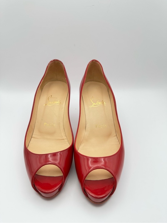 Christian Louboutin Shoes - Christian Louboutin Red Patent Leather Peep Toe Platform Pumps Heels EU 36